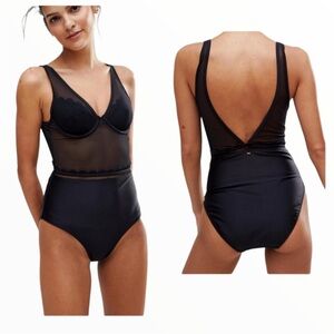 TED BAKER black scallop mesh one piece swimsuit